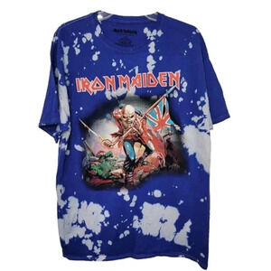 Iron Maiden Vintage Style Graphic Artwork Tye Dye Short Sleeve Shirt XL Blue